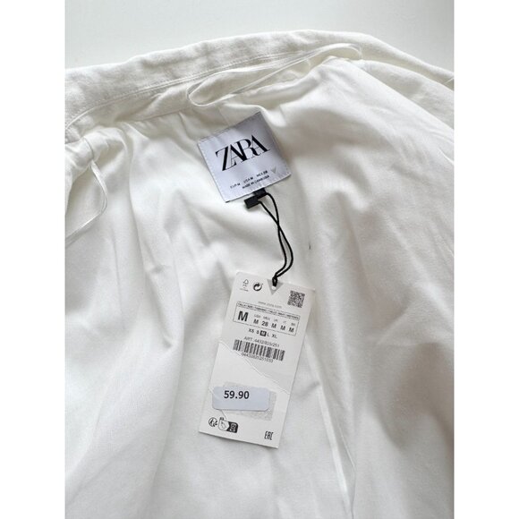 NWT ZARA White Cotton Linen Blend Cropped Single Breasted Blazer, Size M - Picture 11 of 16